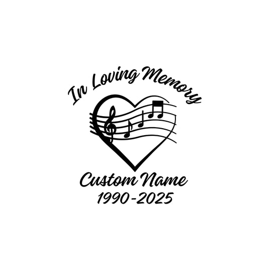 Loving Memory Music Heart Vinyl Decal | Customizable Memorial Sticker | Waterproof - Nostalgi Factory