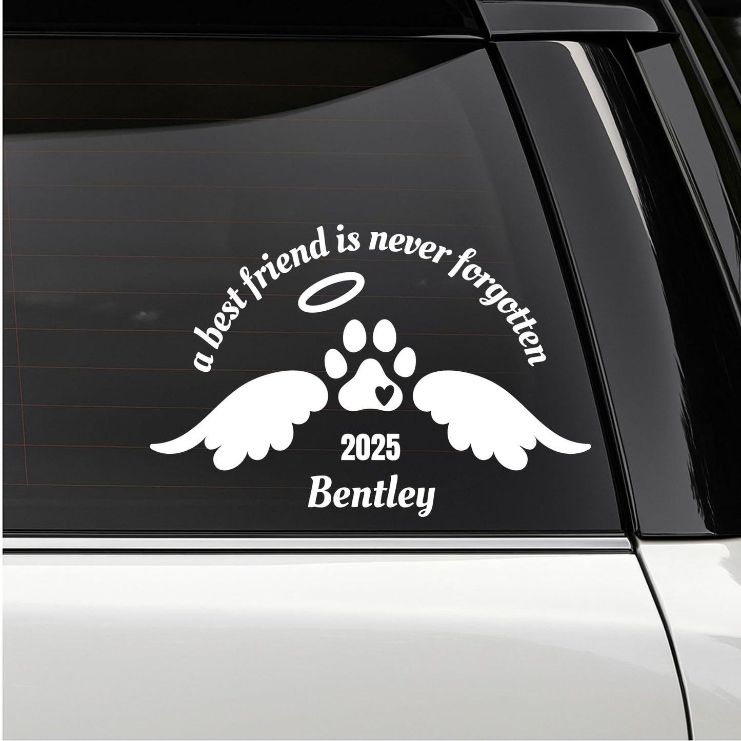 Personalized Pet Memorial Car Decal with Custom Name | Paw Print Design | Available in 10 Colors - Nostalgi Factory