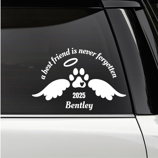 Personalized Pet Memorial Car Decal with Custom Name | Paw Print Design | Available in 10 Colors - Nostalgi Factory