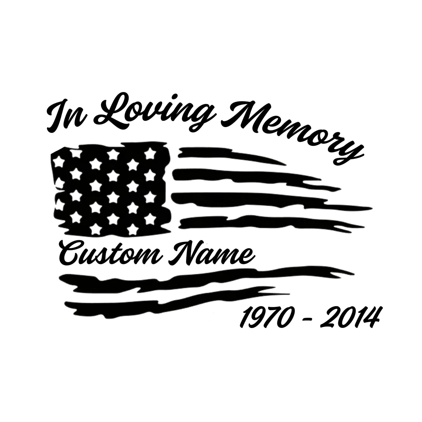 American Memorial Car Decal | American Flag Design | Custom Memorial Vinyl Sticker | Multiple Colors Available - Nostalgi Factory