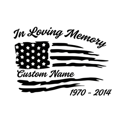 American Memorial Car Decal | American Flag Design | Custom Memorial Vinyl Sticker | Multiple Colors Available - Nostalgi Factory