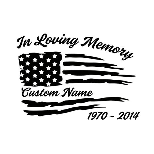 American Memorial Car Decal | American Flag Design | Custom Memorial Vinyl Sticker | Multiple Colors Available - Nostalgi Factory