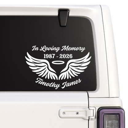 Loving Memory Angel Wings Car Decal | Customizable Memorial Vinyl Sticker