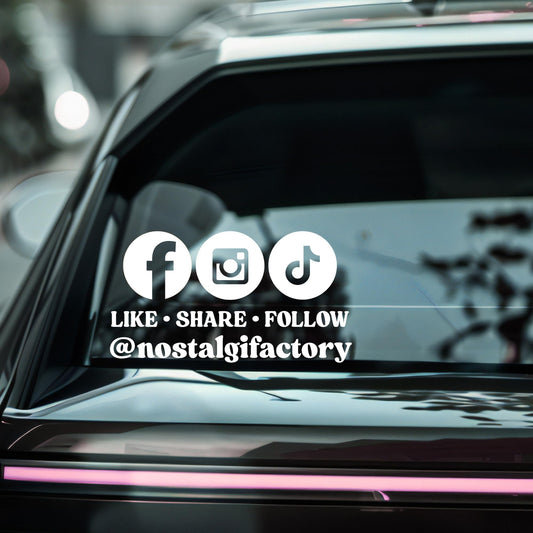 Custom Social Media Vinyl Decal Sticker | Like, Share, Follow Username - Nostalgi Factory