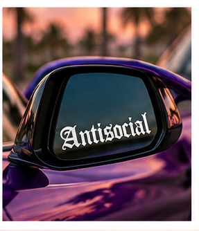 Antisocial vinyl decal car mirror mockup