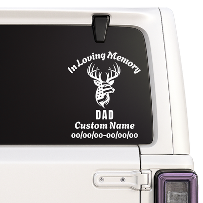 Custom Loving Memory Dad Memorial Decal | Patriotic Deer Design | Custom Name and Date | Waterproof Vinyl Nostalgi Factory