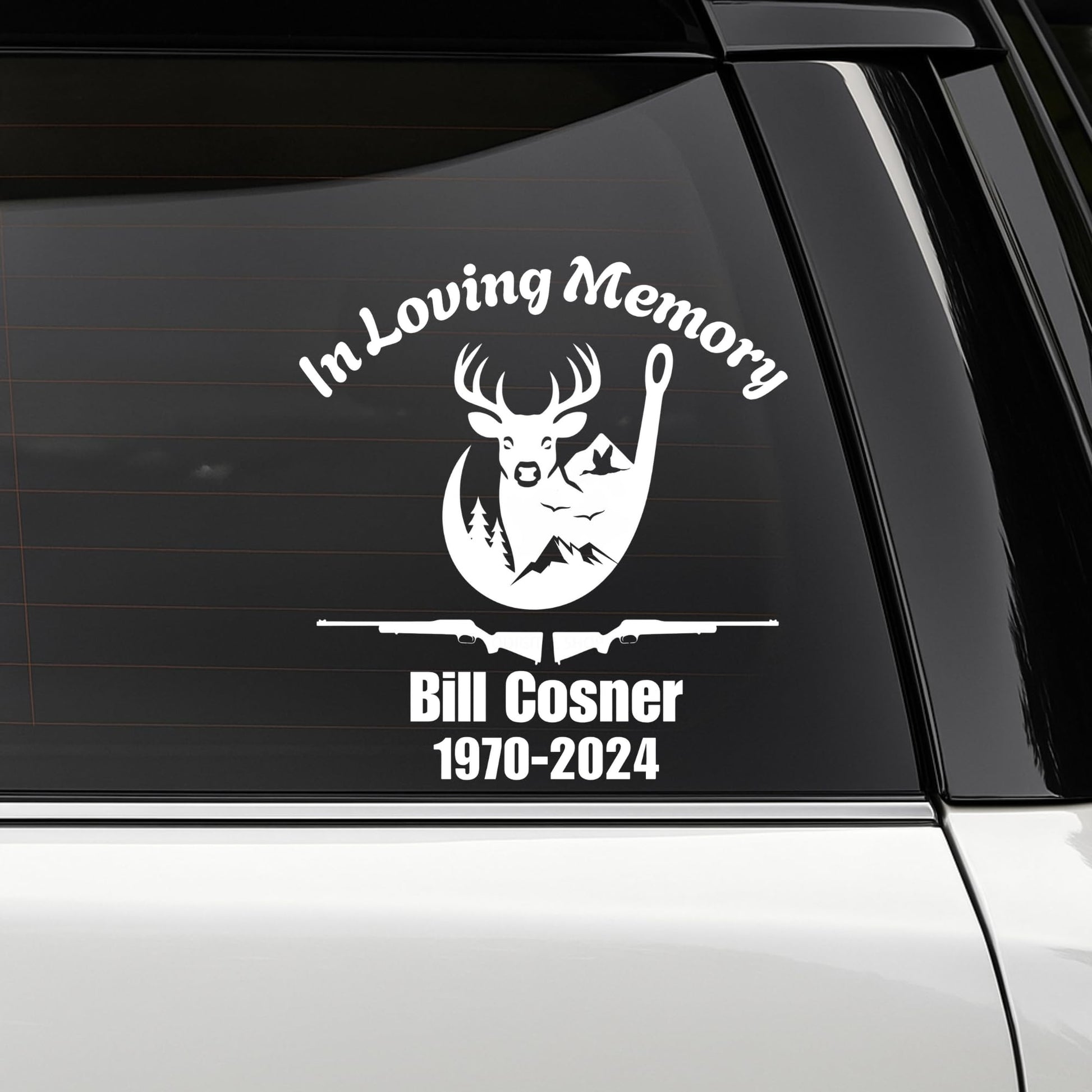 Personalized Loving Memory Deer Hunting Decal | Custom Memorial Car Window Sticker | Vinyl Decal with Rifles | Available in 5 Colors - Nostalgi Factory
