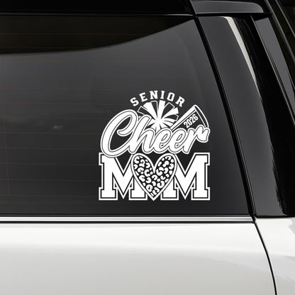 Senior Cheer Mom 2026 Car Decal, White Vinyl Sticker, Heart Design - Nostalgi Factory