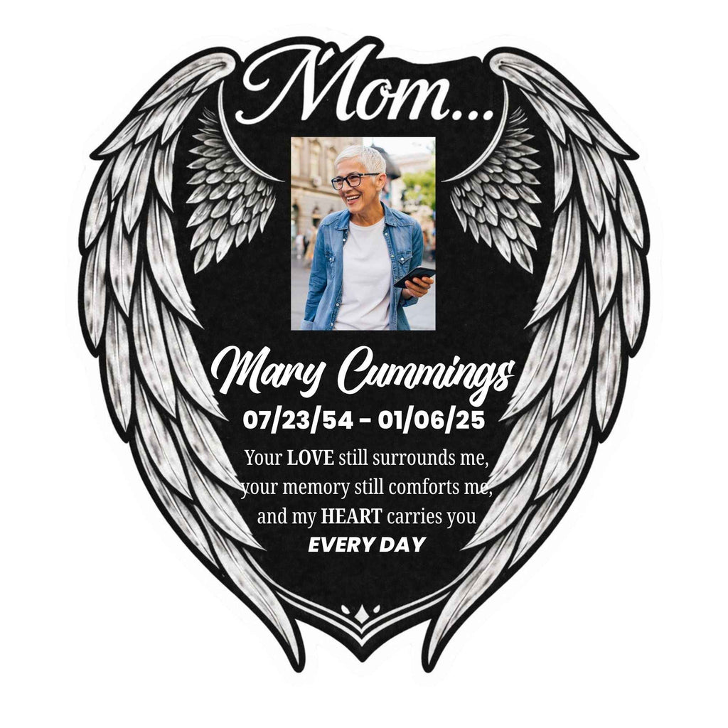 Personalized Mom Memorial Photo Sticker – Angel Wings Car Window Tribute
