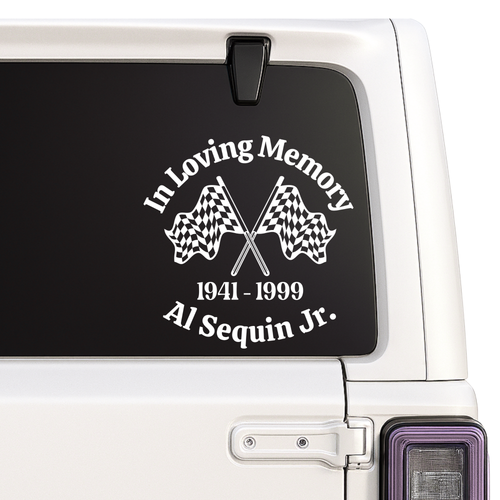 Custom Racing Flag Memorial Car Decal – In Loving Memory Tribute | Vinyl Window Sticker | Multiple Colors Available Nostalgi Factory