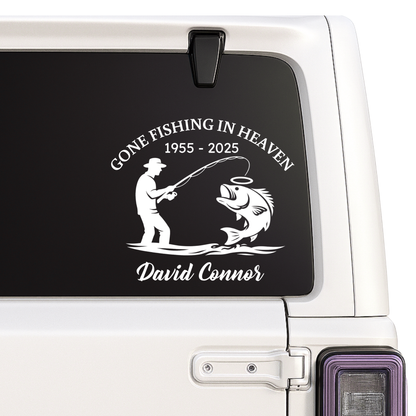 Gone Fishing in Heaven Memorial Decal - Custom Name & Dates | Memorial Car Decal Nostalgi Factory