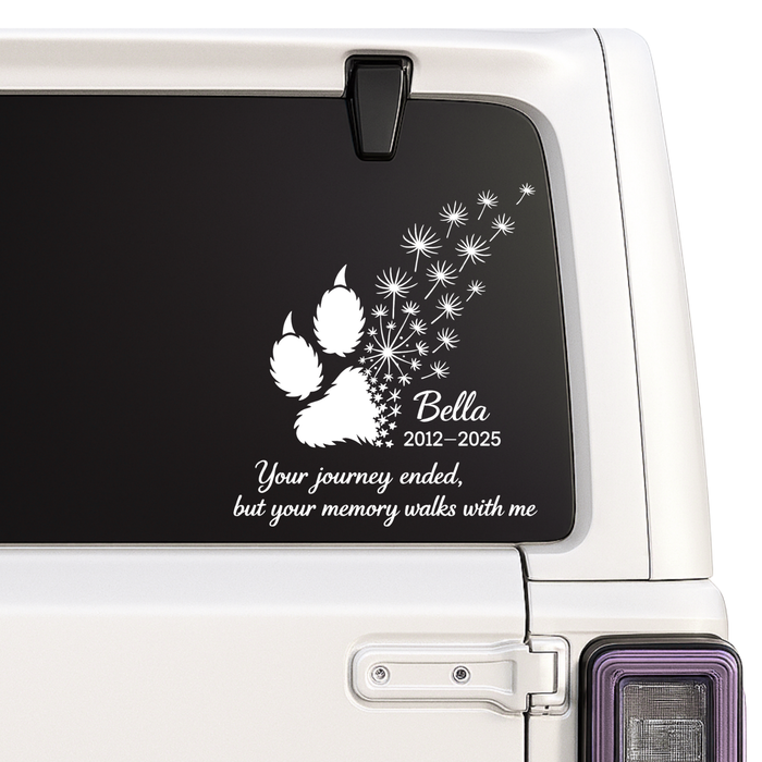 Personalized Pet Memorial Decal – Custom Dog Cat Paw Print Vinyl Sticker with Name & Years | Memorial Car Decal Nostalgi Factory