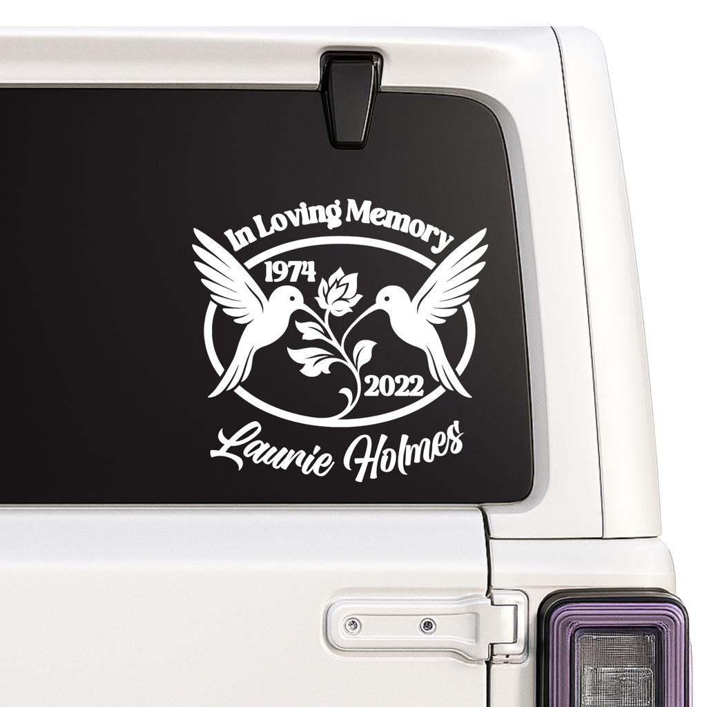 Hummingbird Memorial Decal | In Loving Memory | Custom Name & Dates | 10 Colors Available | Memorial Car Decal Nostalgi Factory