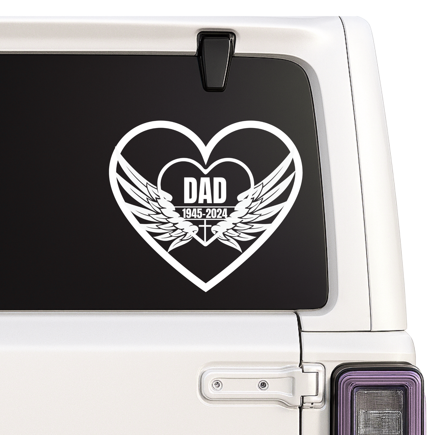 Dad Memorial Decal | Heart Wing Design | In Loving Memory Custom Name & Dates | 9 Colors | Memorial Car Decal Nostalgi Factory