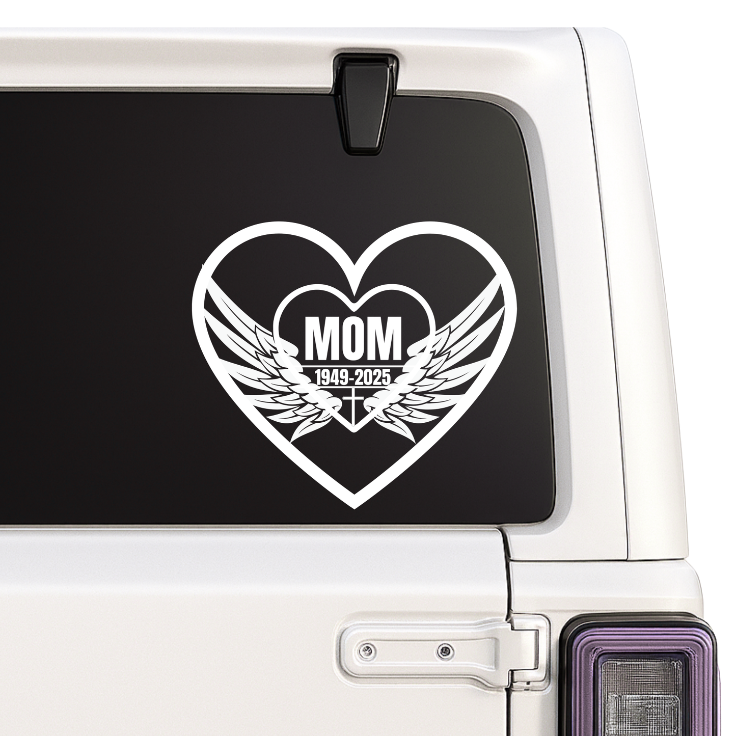 Mom Memorial Decal | Angel Wings Heart Design | In Loving Memory Custom Name & Dates | 5 Colors | Memorial Car Decal Nostalgi Factory