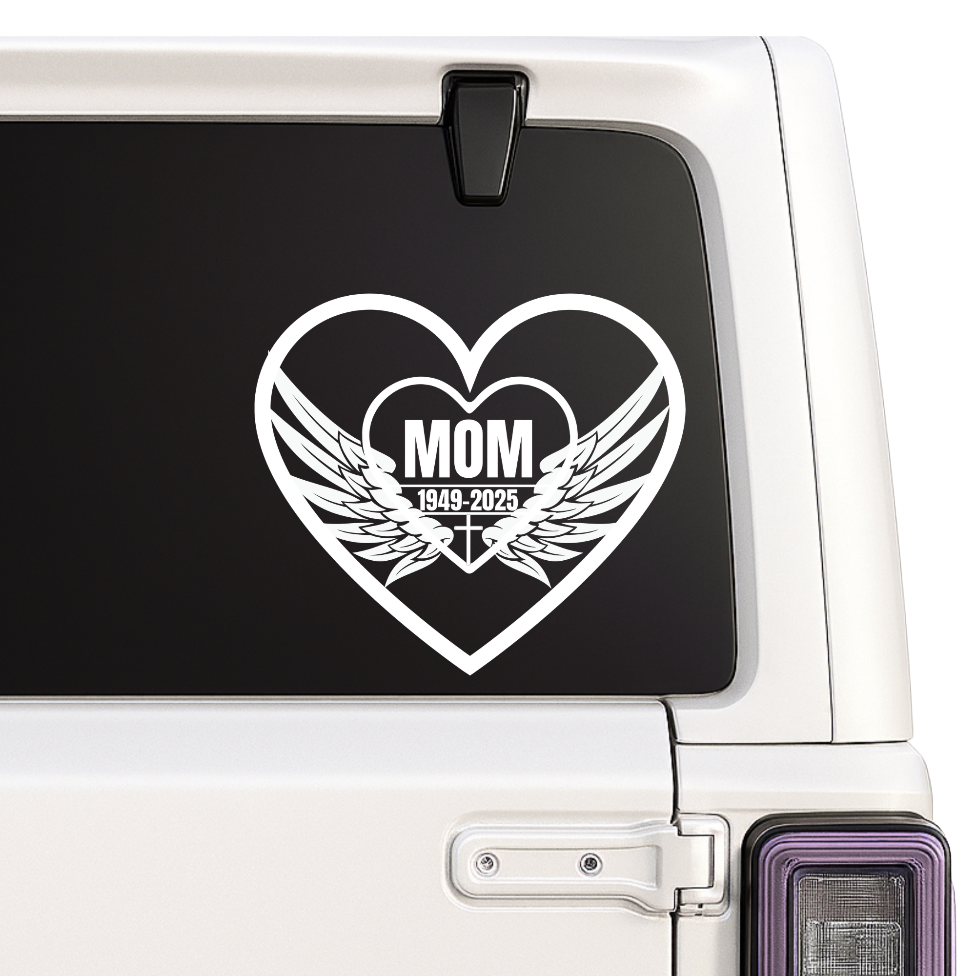 Mom Memorial Decal | Angel Wings Heart Design | In Loving Memory Custom Name & Dates | 5 Colors | Memorial Car Decal Nostalgi Factory