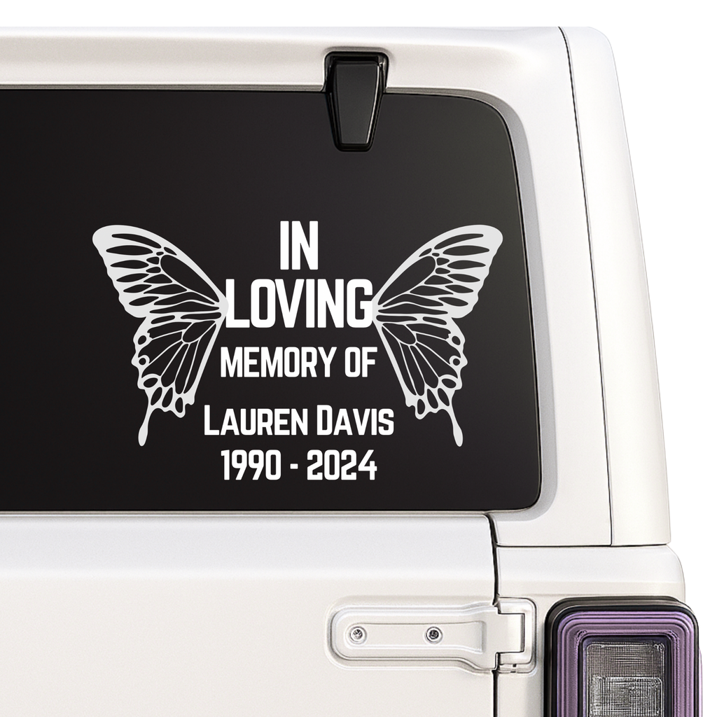 Butterfly Memorial Decal - In Loving Memory - Custom Name & Dates | Memorial Car Decal Nostalgi Factory