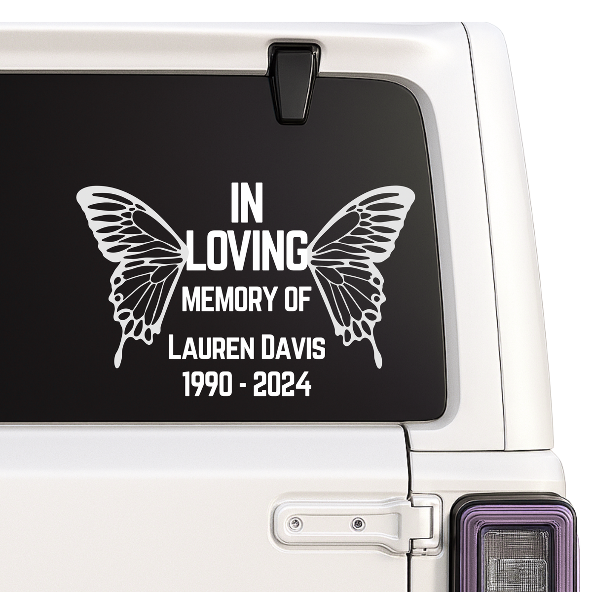 Butterfly Memorial Decal - In Loving Memory - Custom Name & Dates | Memorial Car Decal Nostalgi Factory