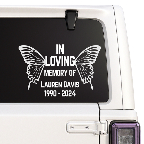 Butterfly Memorial Decal - In Loving Memory - Custom Name & Dates | Memorial Car Decal Nostalgi Factory