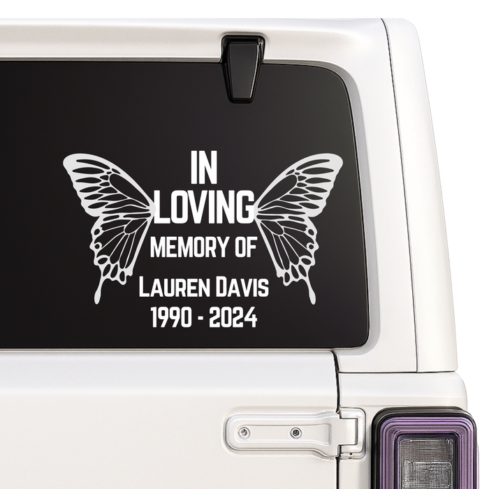 Butterfly Memorial Decal - In Loving Memory - Custom Name & Dates | Memorial Car Decal Nostalgi Factory