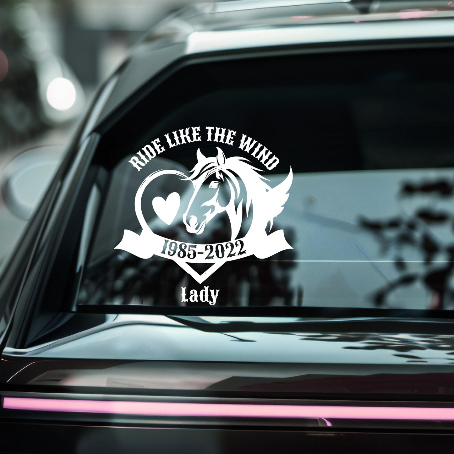 Custom Horse Memorial Vinyl Decal | Ride | Wind | Permanent Adhesive Sticker with Heart Design | Multiple Colors - Nostalgi Factory