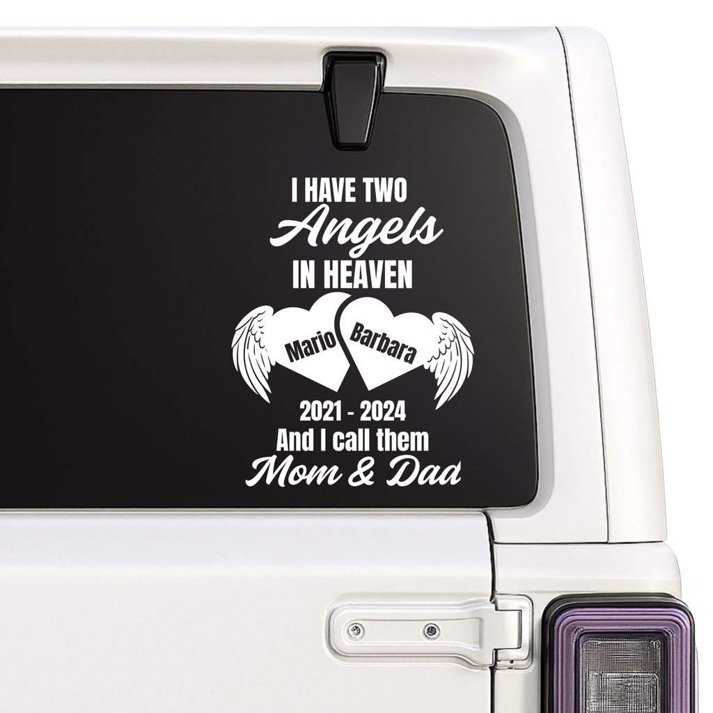 Memorial Vinyl Decal | Two Angels in Heaven Mom & Dad Design | Waterproof | Customizable | Color Options