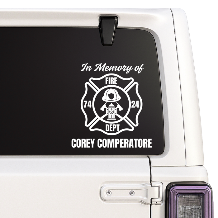 Firefighter Memorial Decal - In Memory Of - Custom Name & Badge Nostalgi Factory