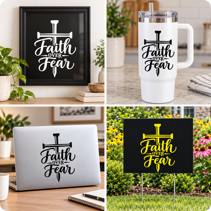 Faith Over Fear Christian Decal – Nail Cross Vinyl Sticker for Car Window, Truck, Laptop & Tumbler – Religious Jesus Faith Decal