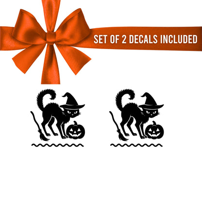 Set of 2 Vintage Halloween Black Cat Vinyl Decal | Die-Cut Design | Premium Quality | Made in USA - Nostalgi Factory