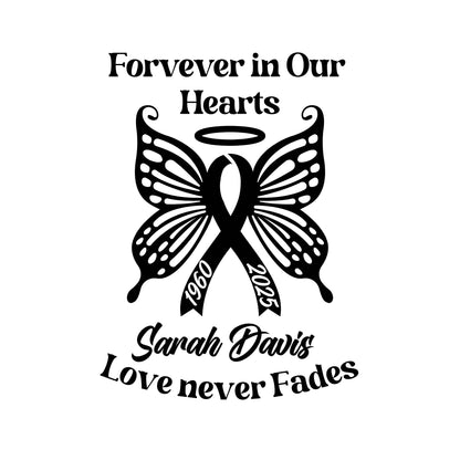 Personalized Ribbon Memorial & Butterfly Car Decal | Forever in Our Hearts | Customizable Name and Dates | Love Never Fades - Nostalgi Factory