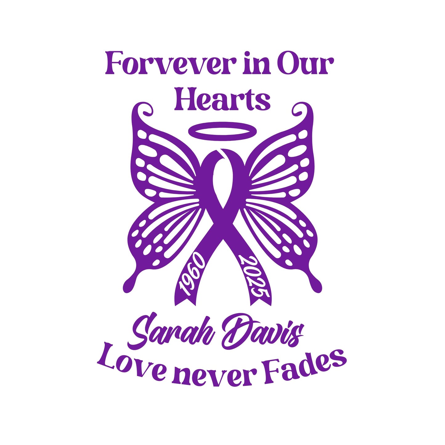 Personalized Ribbon Memorial & Butterfly Car Decal | Forever in Our Hearts | Customizable Name and Dates | Love Never Fades - Nostalgi Factory