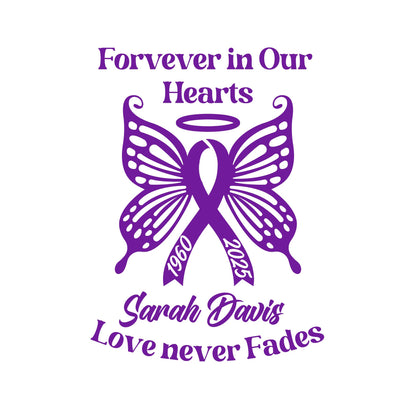 Personalized Ribbon Memorial & Butterfly Car Decal | Forever in Our Hearts | Customizable Name and Dates | Love Never Fades - Nostalgi Factory