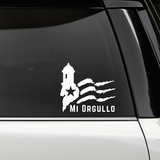 Mi Orgullo Car Decal Vinyl Sticker | Puerto Rican Flag | Garita Morro Car Window Sticker | Permanent Adhesive | Available in 5 Colors | Puerto Rico - Nostalgi Factory