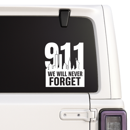 9/11 Memorial We Will Never Forget Vinyl Decal Sticker | Twin Towers New York | Window, Laptop, Mug Decal with no background Nostalgi Factory