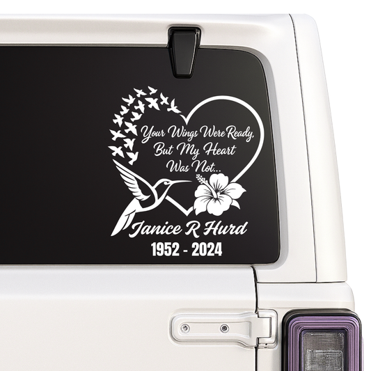 Memorial Car Decal | Your Wings Were Ready | Hummingbird Heart Design Nostalgi Factory