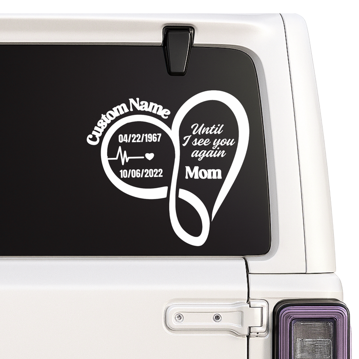 Personalized car decal with customizable text on a black background