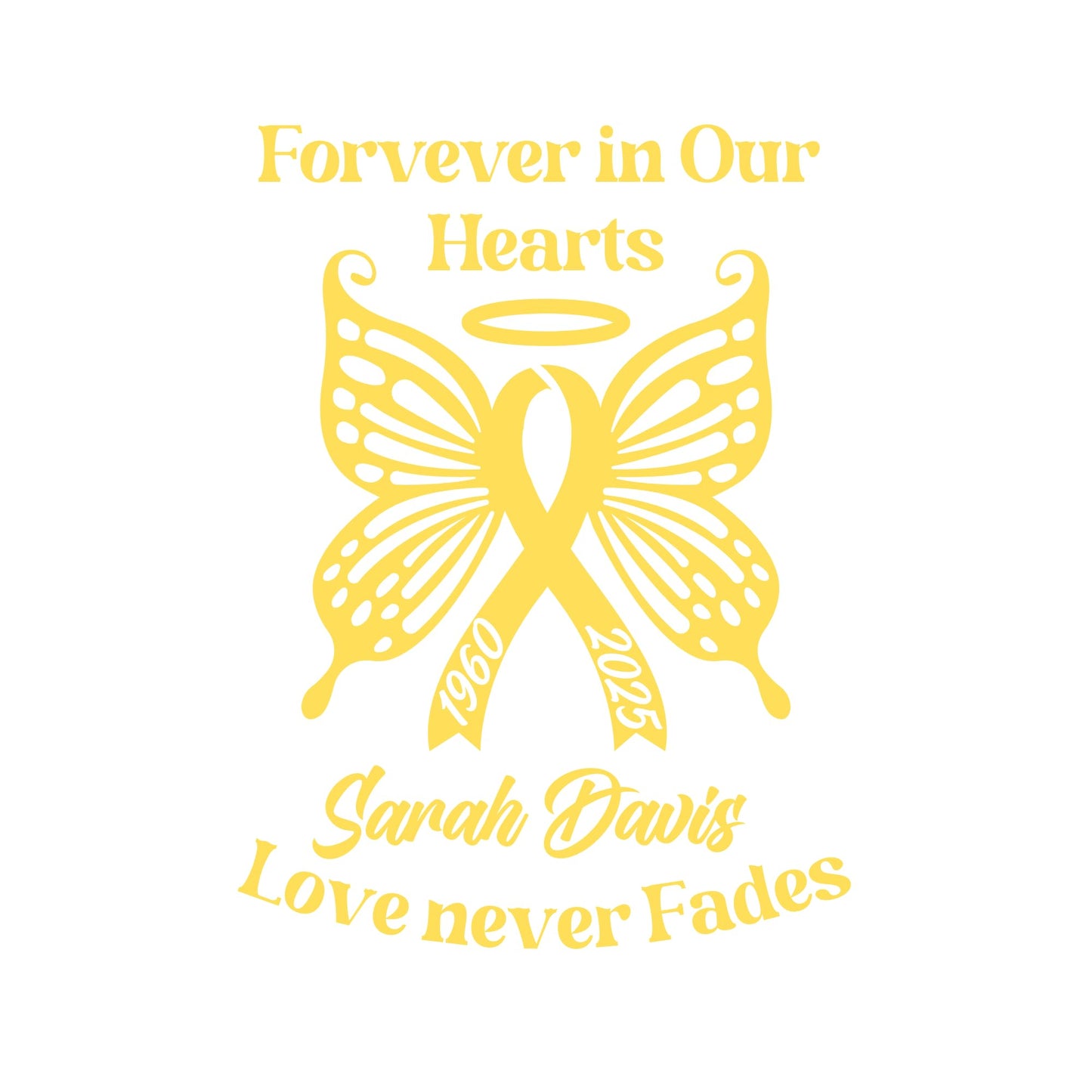 Personalized Ribbon Memorial & Butterfly Car Decal | Forever in Our Hearts | Customizable Name and Dates | Love Never Fades - Nostalgi Factory