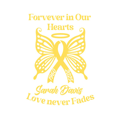 Personalized Ribbon Memorial & Butterfly Car Decal | Forever in Our Hearts | Customizable Name and Dates | Love Never Fades - Nostalgi Factory