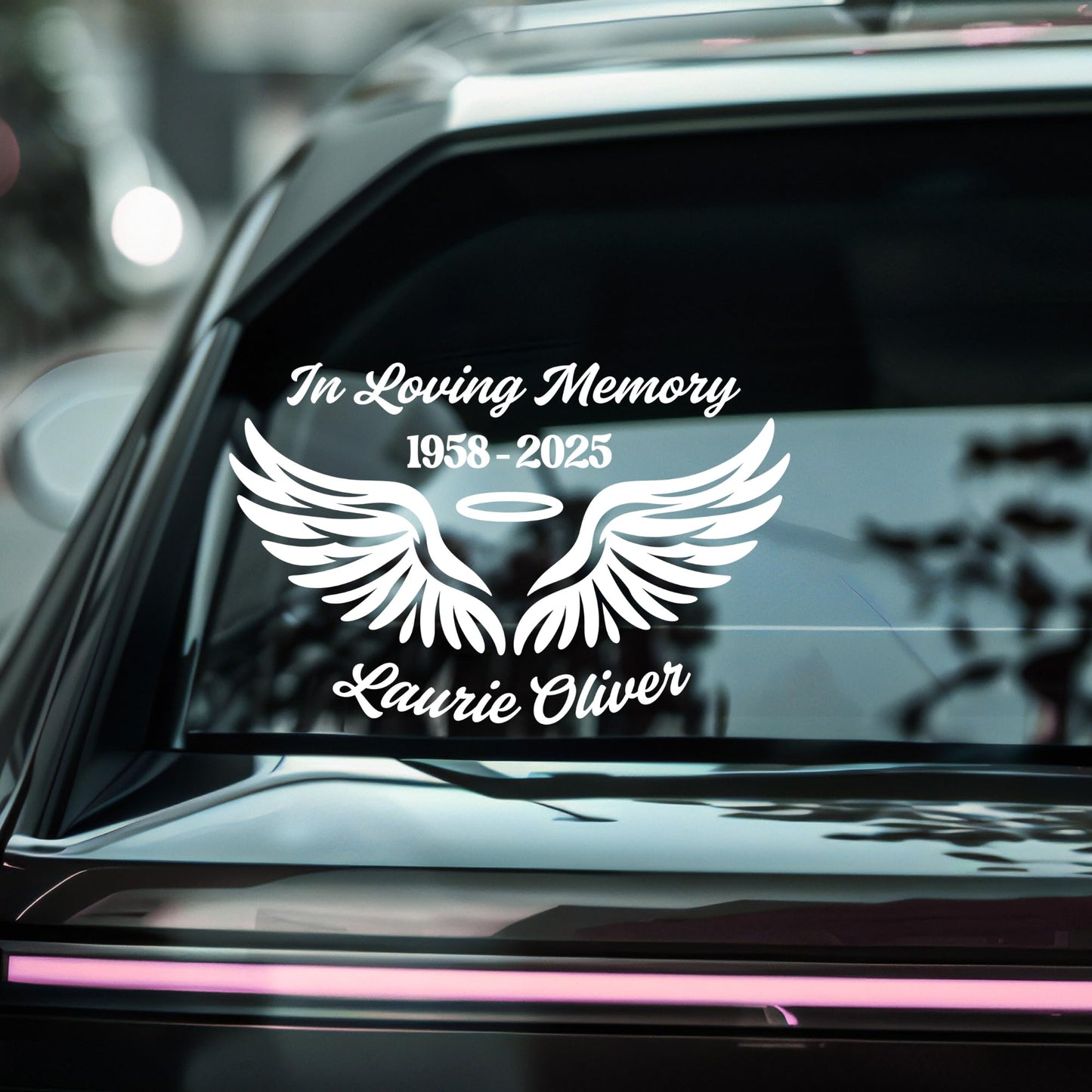 Loving Memory Angel Wings Car Decal | Customizable Memorial Vinyl Sticker | 9 Color Options | Easy Application Instructions - Nostalgi Factory