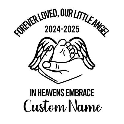Personalized Baby Memorial Car Decal | In Heaven's Embrace | Newborn | Customizable Angel Design - Nostalgi Factory