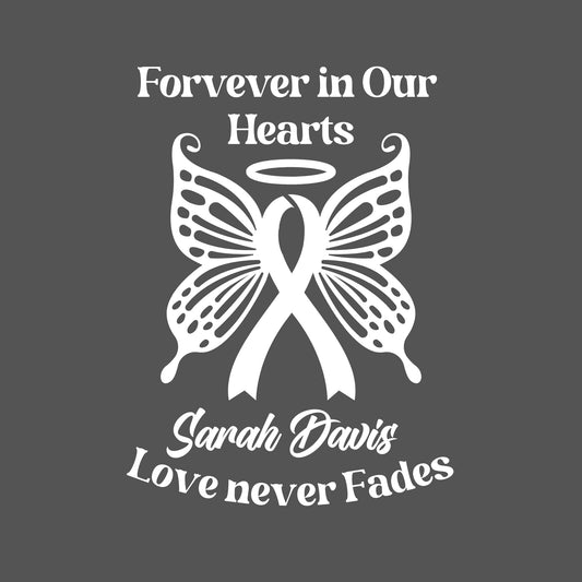Personalized Ribbon Memorial & Butterfly Car Decal | Forever in Our Hearts | Customizable Name and Dates | Love Never Fades - Nostalgi Factory