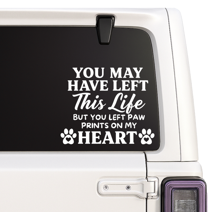 Pet Memorial quote design on a vehicle window.