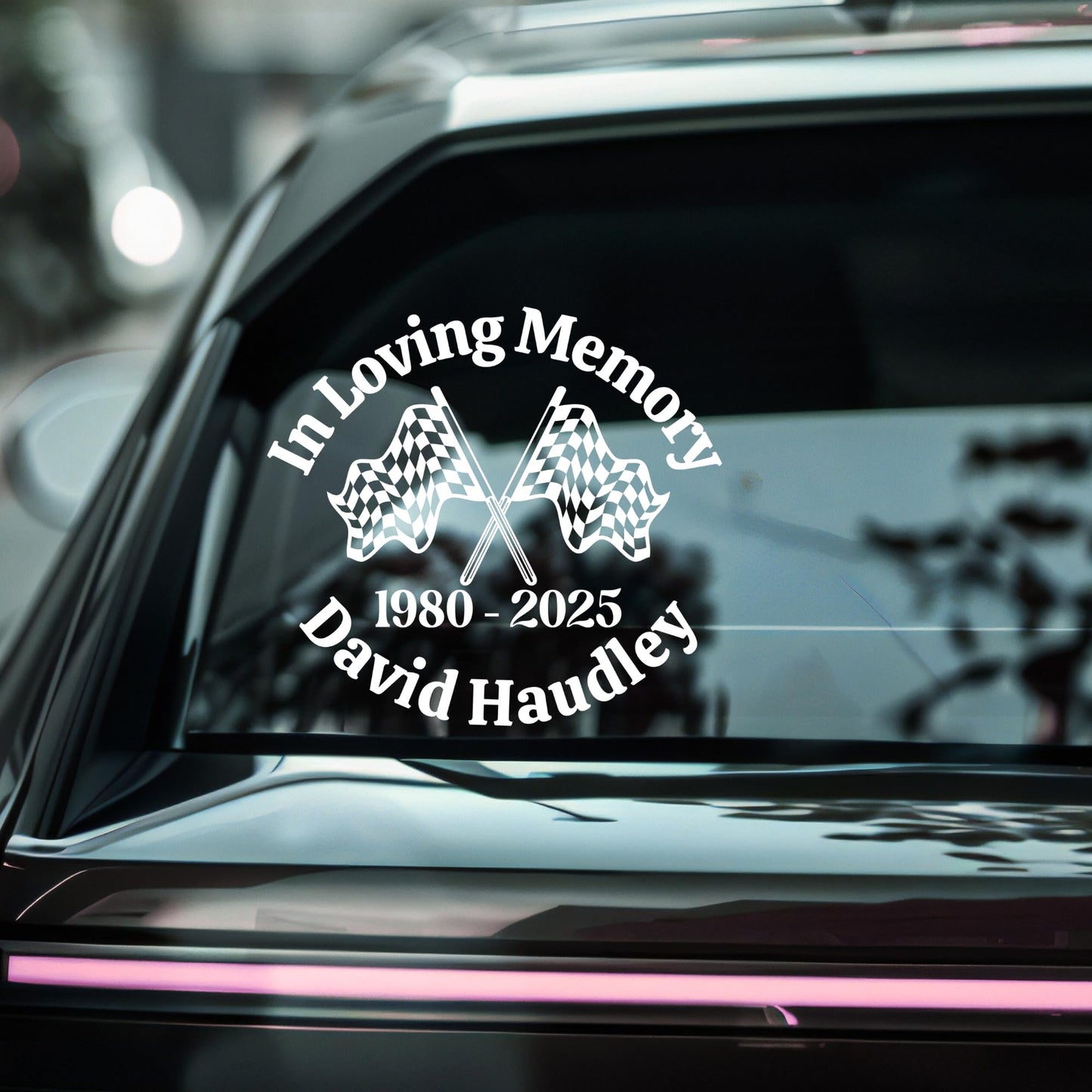 Custom Racing Flag Memorial Car Decal – In Loving Memory Tribute | Vinyl Window Sticker | Multiple Colors Available - Nostalgi Factory