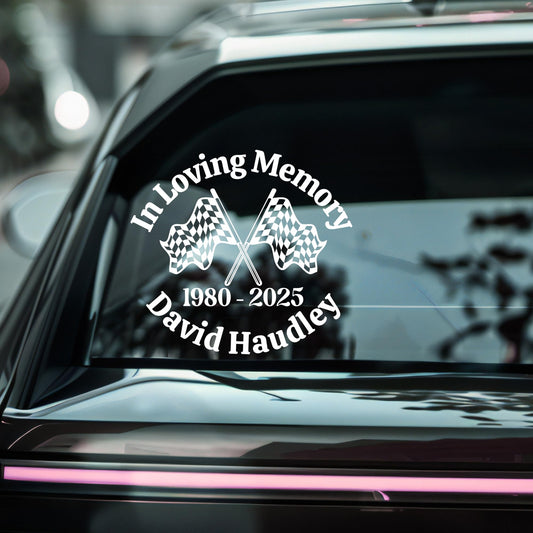 Custom Racing Flag Memorial Car Decal – In Loving Memory Tribute | Vinyl Window Sticker | Multiple Colors Available - Nostalgi Factory