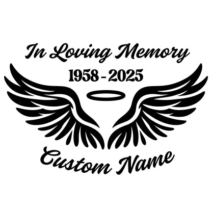 Loving Memory Angel Wings Car Decal | Customizable Memorial Vinyl Sticker | 9 Color Options | Easy Application Instructions - Nostalgi Factory