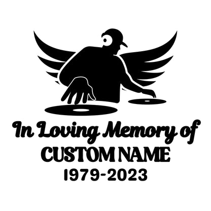 Loving Memory DJ Memorial Vinyl Decal | Music DJ Design with Custom Name and Dates | Waterproof | 5 Colors Available - Nostalgi Factory