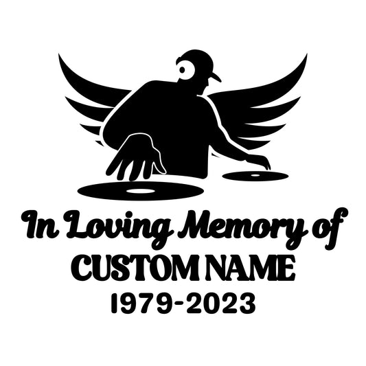 Loving Memory DJ Memorial Vinyl Decal | Music DJ Design with Custom Name and Dates | Waterproof | 5 Colors Available - Nostalgi Factory