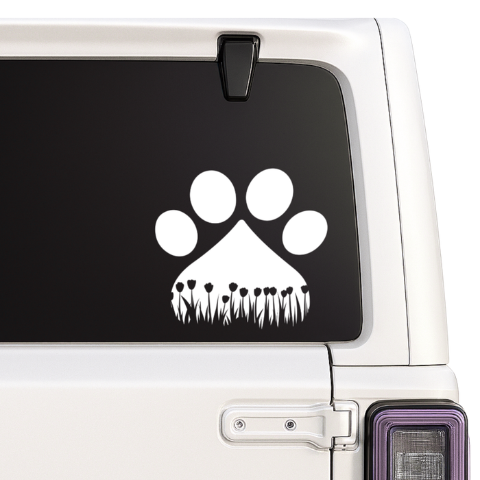 Pet Paw Print with Tulips Car Decal Vinyl Sticker Nostalgi Factory