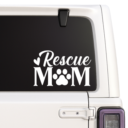 Pet Rescue Mom Car Decal | Vinyl Pet Sticker with Paw Print | Multiple Colors Available | Handcrafted in USA