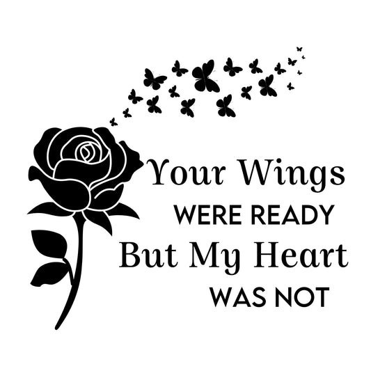Memorial Car Decal | Your Wings were Ready | Rose Design | Butterfly | Vinyl Sticker - Nostalgi Factory